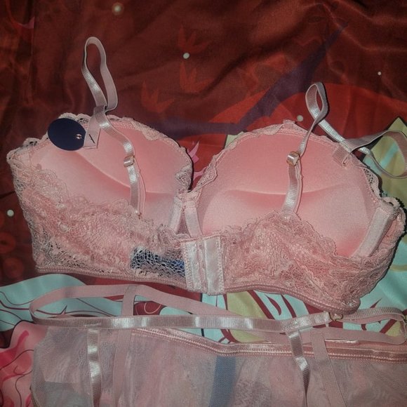 Boux Ave Pink Affair 3 piece garter lingerie set size M - Picture 4 of 5